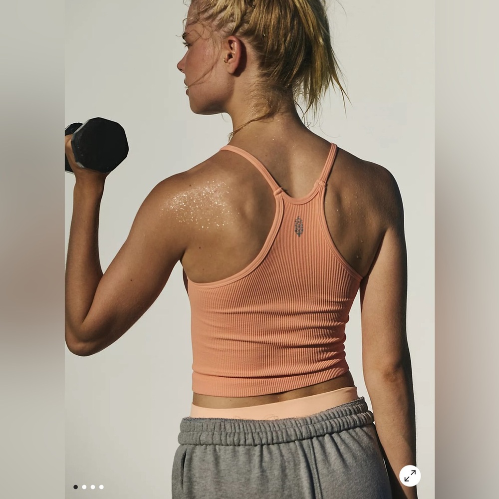 Free People Happiness Runs Long Crop Tank in Peach Punch XS/S